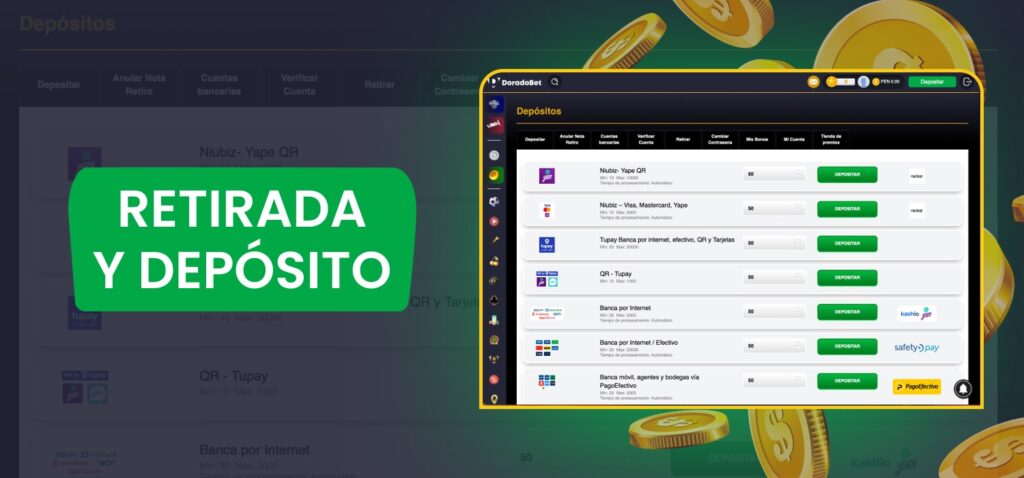 Métodos de depósito y retiro en la App Doradobet